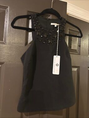 Annie Griffin Black Jeweled High-Neck Sleeveless Top